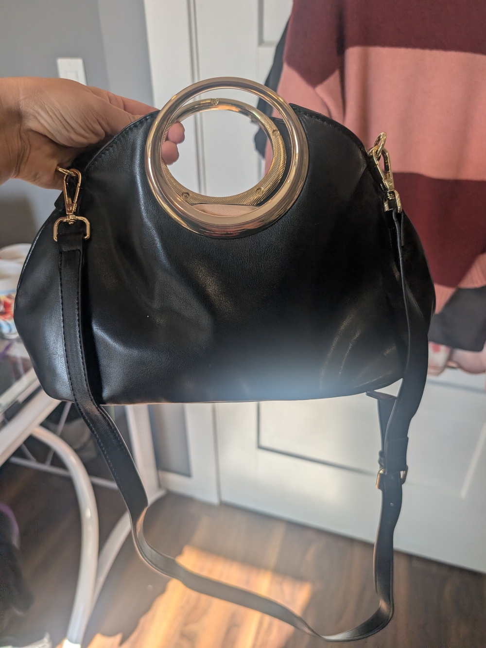 JustFab Black Crossbody with Gold Ring Handle